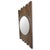 Salvaged wood fence post fragments repurposed as a unique rustic large mirror frame. Round mirror set inside the staggered...