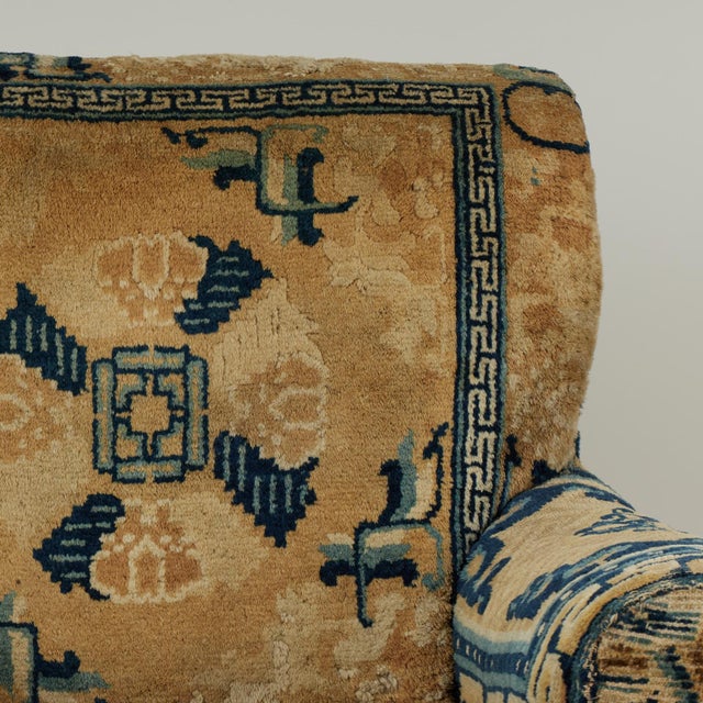 Wood Antique English Victorian Armchair Upholstered in a Chinese Rug For Sale - Image 7 of 14