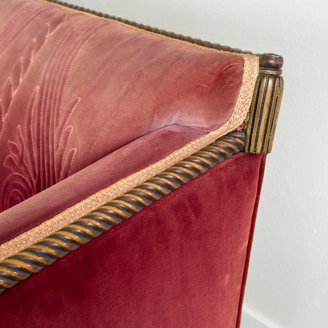 Antique Rose Velvet Hand-Carved Sofa For Sale - Image 10 of 12