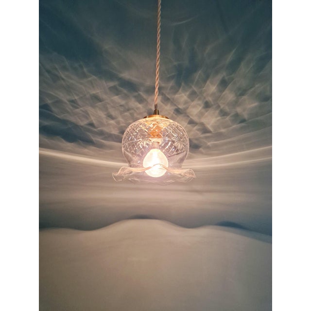 Scalloped Clear Crystal Pendant Light, 1890s For Sale - Image 6 of 11