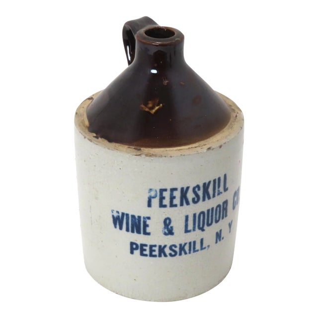 Antique Peekskill N. Y. 1/2 Gallon Size Stoneware Wine & Liquor Merchants Jug For Sale