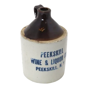 Antique Peekskill N. Y. 1/2 Gallon Size Stoneware Wine & Liquor Merchants Jug