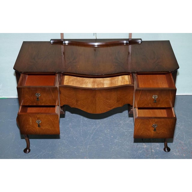 Glass Vintage Queen Anne Style Legs Dressing Table with Large Mirror For Sale - Image 7 of 15