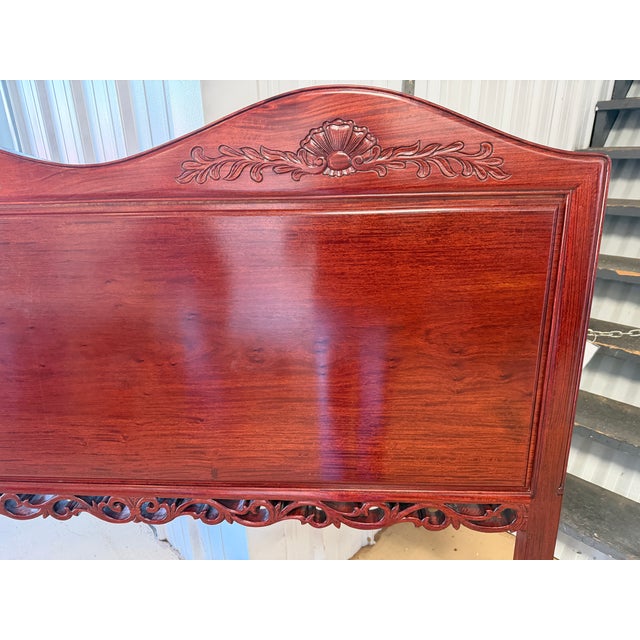 1970s Vintage Chinese Carved Rosewood Full Size Headboard With Metal Bed Frame For Sale - Image 5 of 10
