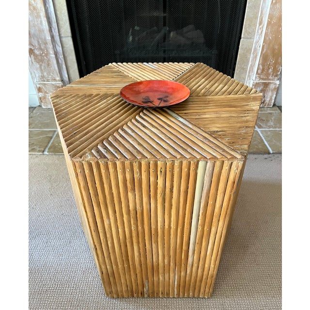 Wood Vintage Split Reed Bamboo Boho Coffee / Side Table Hexagonal For Sale - Image 7 of 9
