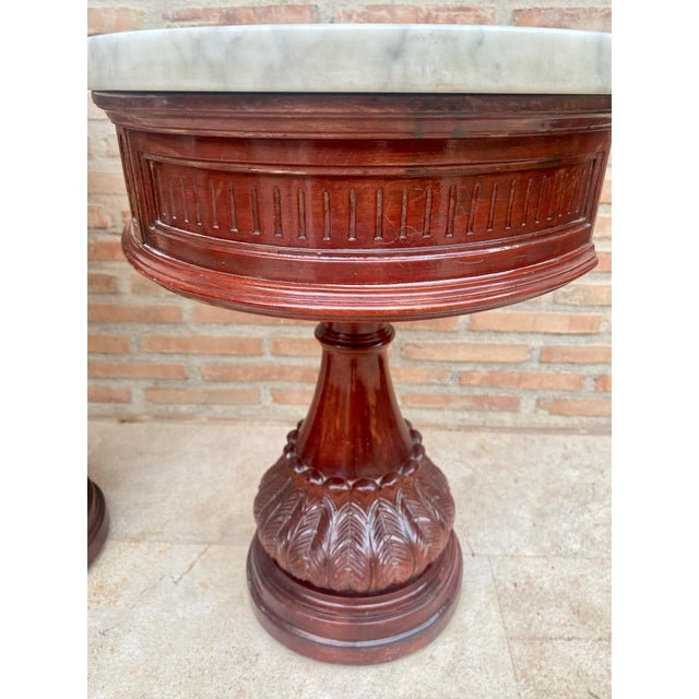 Carved Wood Demi Lune Nightstands with Marble Top, 1940, Set of 2 For Sale - Image 14 of 18