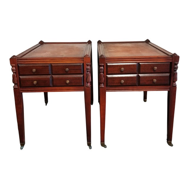Mid 20th Century Leather Top Mahogany End Tables a Pair Chairish