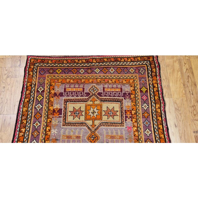 Vintage Moroccan Tribal Rug, Hand-Knotted Wool, Geometric Pattern, Yellow & Purple, 4' X 7' For Sale - Image 10 of 17