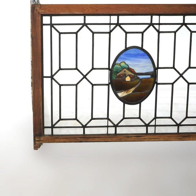 Antique Arts & Crafts Leaded & Stained Glass Window With Country Road Circa 1910 For Sale - Image 13 of 14