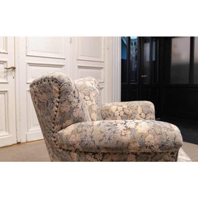 Vintage Danish Wingback Chair with Jacquard Fabric, 1940s For Sale - Image 9 of 15