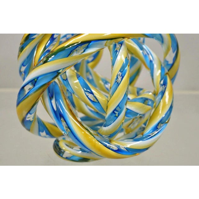 Yellow Late 20th Century Murano Art Glass Swirl 8" Infinity Knot of Love Blue & Yellow Decorative Object For Sale - Image 8 of 10