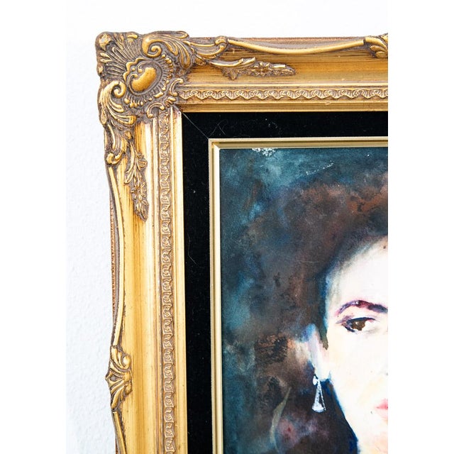 Mid Century Modern Painting Portrait Original Art Artist Woman Watercolor Signed For Sale - Image 11 of 12