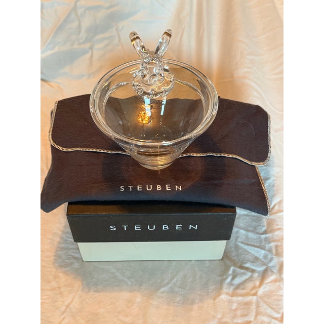 Stuben Vintage Steuben Crystal Ram’s Head Covered Candy Dish – Original Box & Pouch For Sale - Image 4 of 10