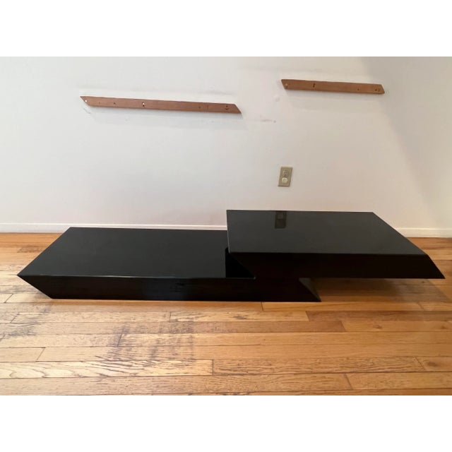 Memphis Group 1980s Black Lacquer Floating Console Table For Sale - Image 4 of 4