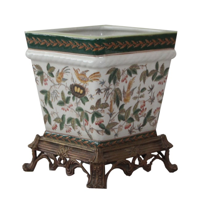 Large Porcelain and Bronze Planter Centerpiece, 1890s For Sale