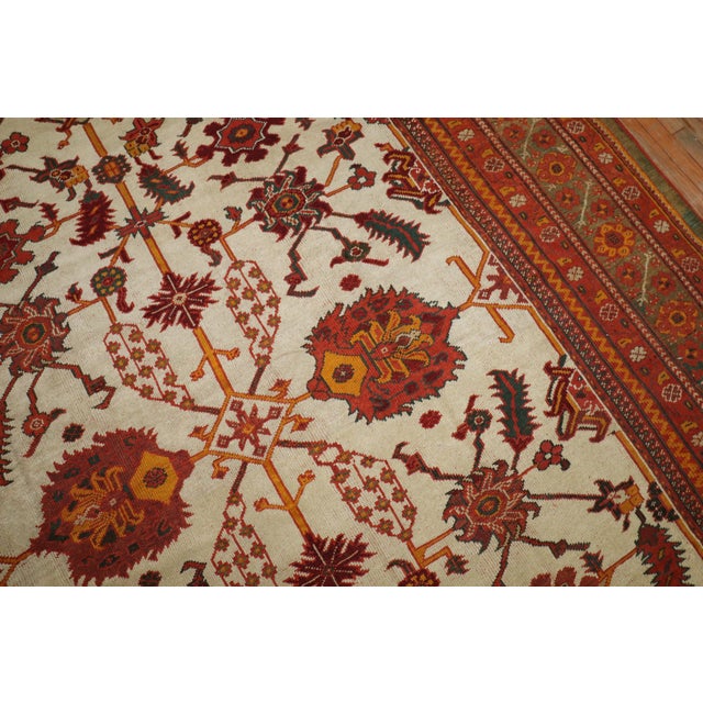 Antique Zabihi Collection Ivory Field Turkish Oushak Carpet - 8'11" x 13' For Sale - Image 11 of 12