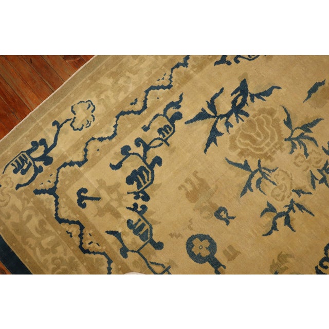 19th Century Fine Beige Blue Antique Indo-Chinese Rug - 6'6" x 9'4" For Sale - Image 5 of 18