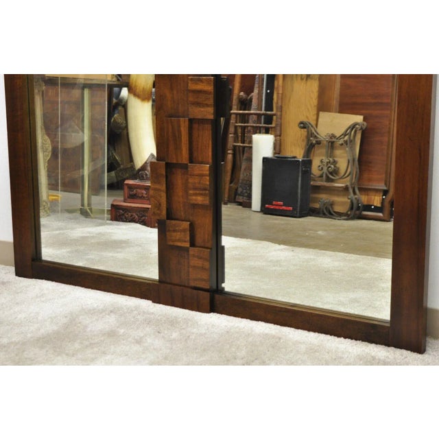 Lane Mid Century Modern Brutalist Cubist Block Rectangular Wood Frame 52" Mirror For Sale - Image 9 of 13