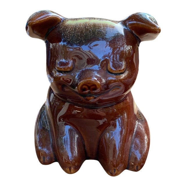 1957 Mid Century Hull Brown And Turquoise Drip Glaze Ceramic Piggy Bank Chairish