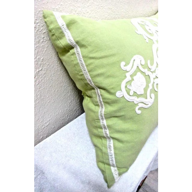 Traditional 1990s Callisto Home Green With White Embroidered Down Decorator Pillow For Sale - Image 3 of 7
