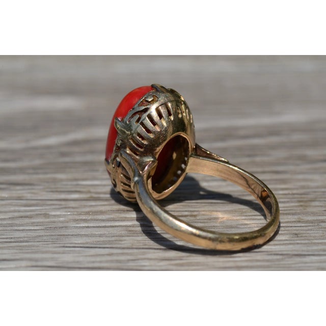 The Coconut Creek: Antique Turn of The Century Mediterranean Coral Ring For Sale - Image 4 of 10