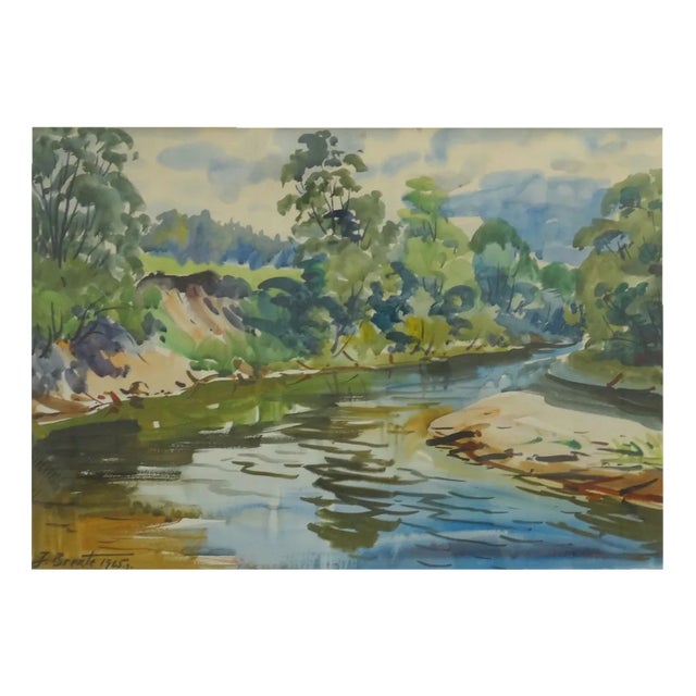 Janis Brekte, Landscape, 1965, Watercolor on Paper For Sale