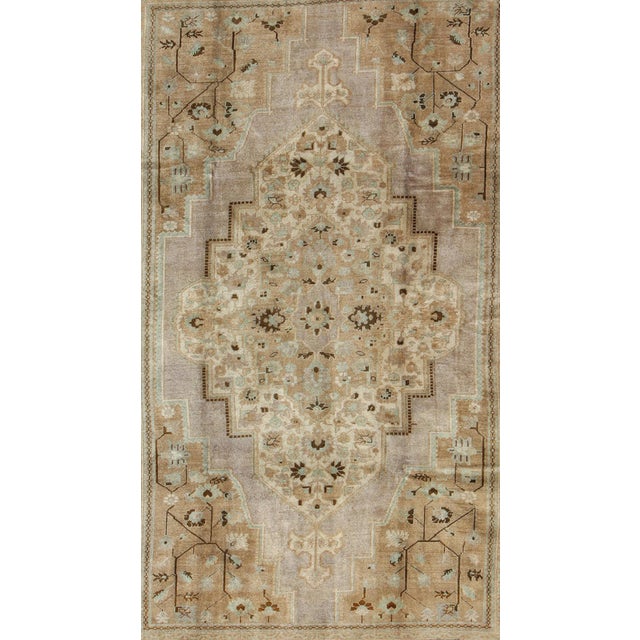 Vintage Turkish Floral Medallion Oushak in Earth Tones, Lavender, and Ice Blue 7'2 X 11'0 For Sale In Atlanta - Image 6 of 9