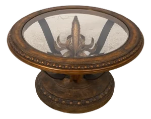 Round Decorative Glass Top Coffee Table W. Ornate Base
