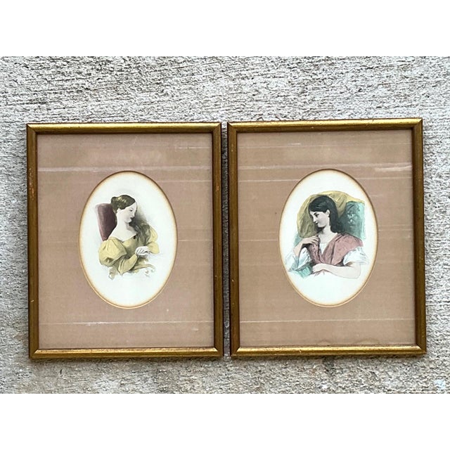 Vintage Portrait Engravings in Gilt Frames - Set of 2 For Sale - Image 14 of 16