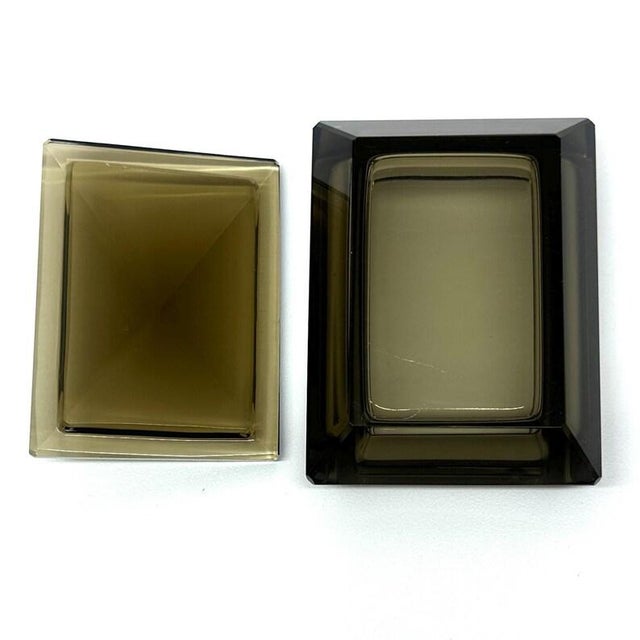 Glass Mid-Century Smokey Grey Glass Trinket Box For Sale - Image 7 of 11