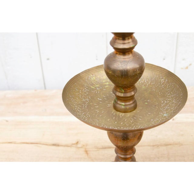 Traditional Indian Brass Engraved Candle Holders For Sale - Image 4 of 8
