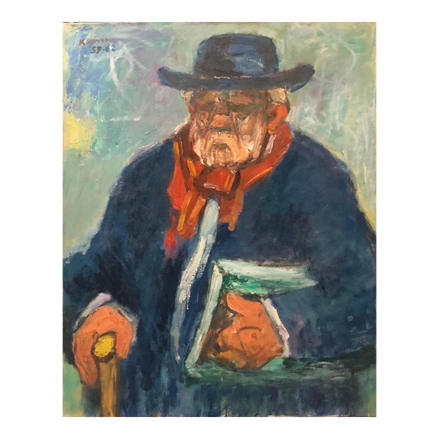 Benjamin Kopman, Portrait of a Gentleman, Large Modernist Oil Painting, 1959 For Sale