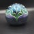 Purple Orient & Flume Signed Flower Shield Art Glass Paperweight 1979 Iridescent Blue For Sale - Image 8 of 18