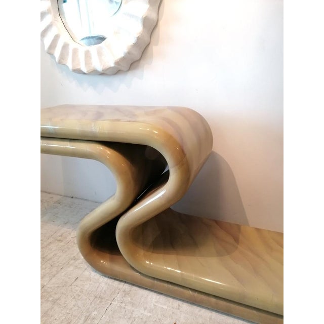 Postmodern Vintage S-Shaped American Lacquered Console Table in the style of Karl Springer, 1980s For Sale - Image 3 of 15