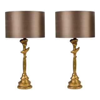 Pair of Gilt Tete-a-Tete Figural Lamps by Sirmos, 1980's For Sale