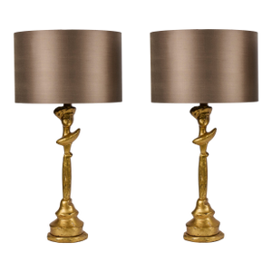 Pair of Gilt Tete-a-Tete Figural Lamps by Sirmos, 1980's