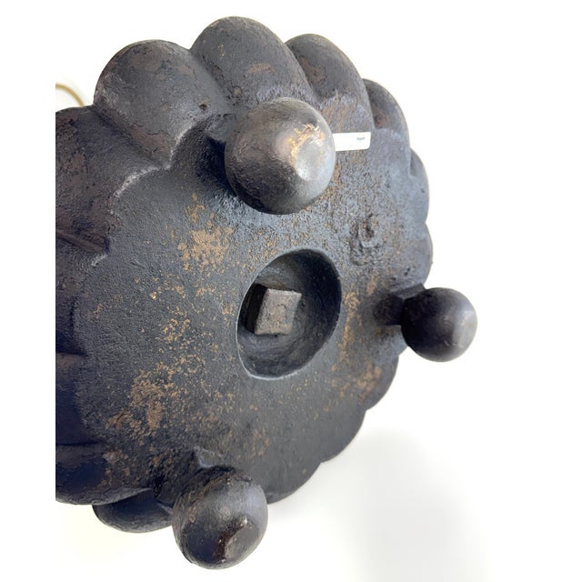 Vintage Brass & Cast Iron Fireplace Tool Stand With Scalloped Ash Tray For Sale - Image 11 of 12