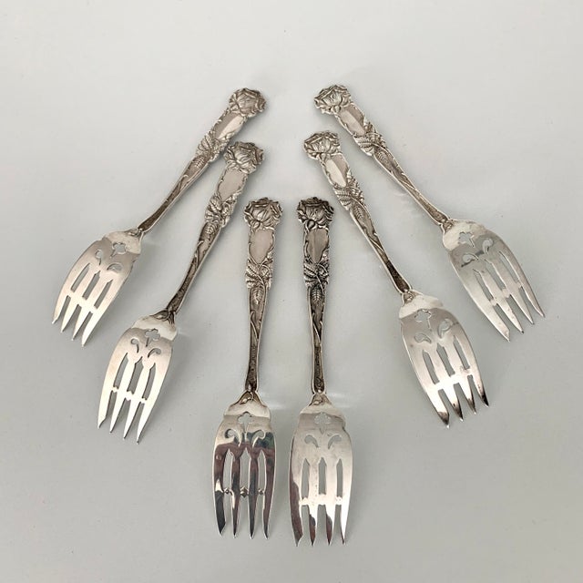 Art Nouveau 1903 Art Nouveau Sterling Dessert Forks- Set of 6 For Sale - Image 3 of 6