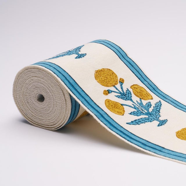 Contemporary Schumacher x Molly Mahon Poppy Hand Block Trim In Blue For Sale - Image 3 of 4