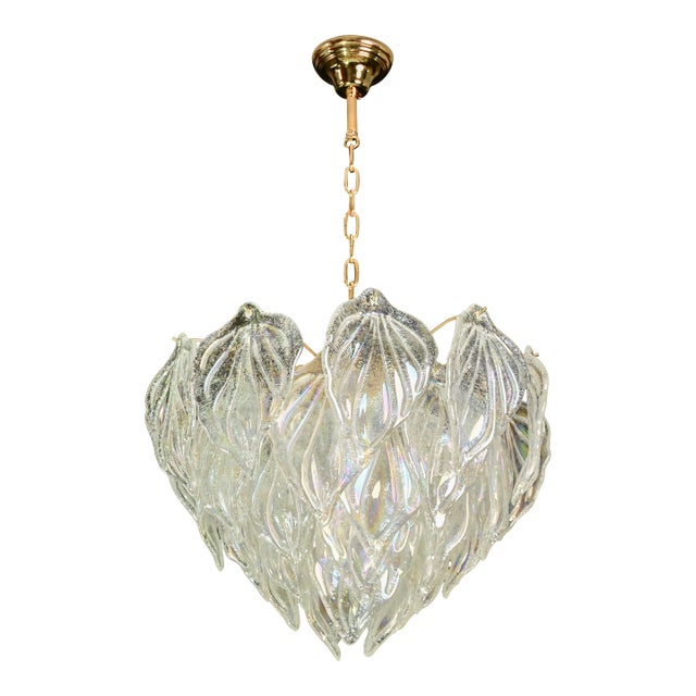 1970s Large Murano Glass Rainbow Leaves Chandelier For Sale