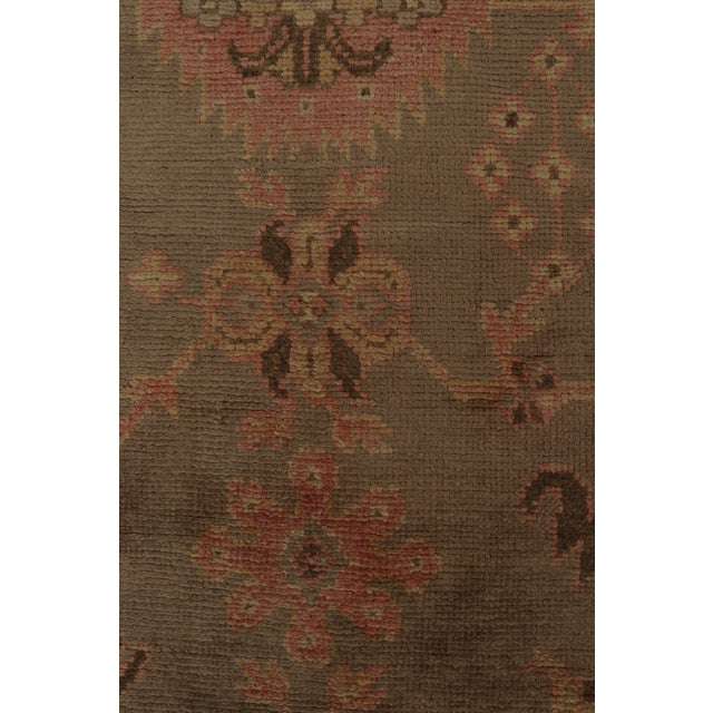 Hand-Knotted Antique Oushak Rug in Beige-Brown Pink Floral Pattern For Sale In New York - Image 6 of 7