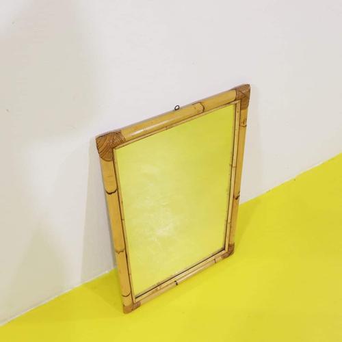Rectangular Mirror with Natural Woven Bamboo Frame For Sale - Image 4 of 4
