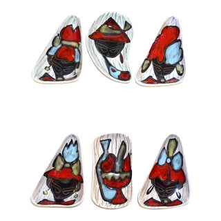 1950s Italian Vintage Red Light Blue Black White Porcelain Trinket Dishes/Trays- Set of 6 For Sale