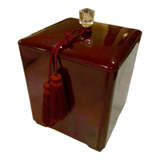 Lacquered Oversized Ice Bucket With Removable Liner, Cut Glass Finial & Tassel - Ralph Lauren, Palm Beach Regency & Traditional - See Pics! For Sale