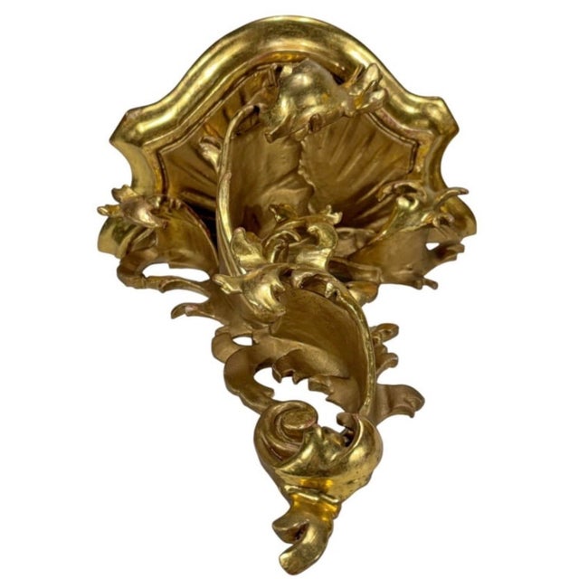 1940s 1940s Pair of Italian Baroque Gilt Wood Wall Shelves For Sale - Image 5 of 8
