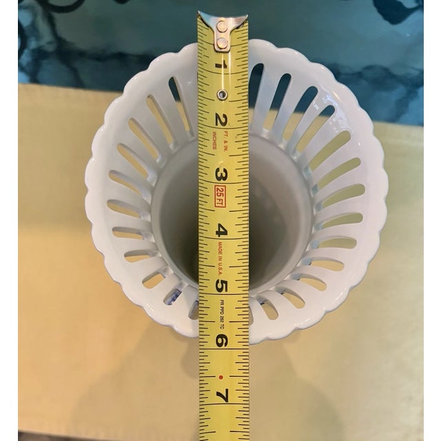 Mid-Century Modern Vintage Bombay Company Chinese Blue and White Reticulated Vase For Sale - Image 3 of 5