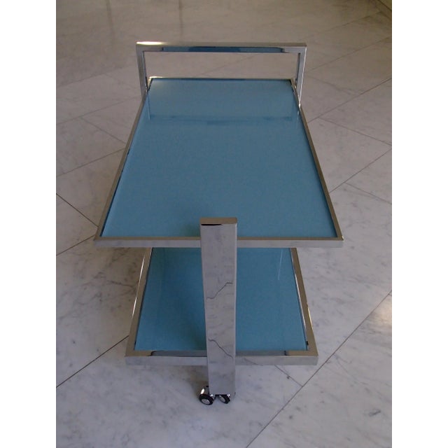 Chrome and Turquoise Glass Trolley, 1980s, in Very Good conditions. Designed 1980 to 1989