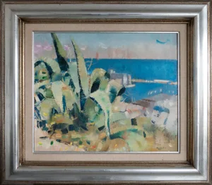 Seaside Agave Mediterranean Landscape, Oil on Canvas