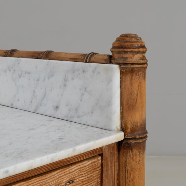 Brown 1900s French Faux Bamboo Console Table With Marble Top For Sale - Image 8 of 18