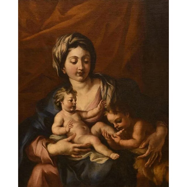 Central Italian Artist, Madonna with the Praying Saint John, Oil on Canvas, 18th Century For Sale - Image 4 of 6